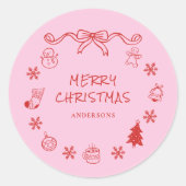 Whimsical Hand Drawn Scribble Weihnachten Runder Aufkleber (Vorderseite)