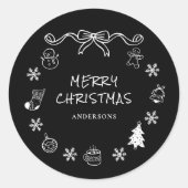 Whimsical Hand Drawn Scribble Weihnachten Runder Aufkleber (Vorderseite)