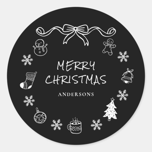 Whimsical Hand Drawn Scribble Weihnachten Runder Aufkleber (Vorderseite)