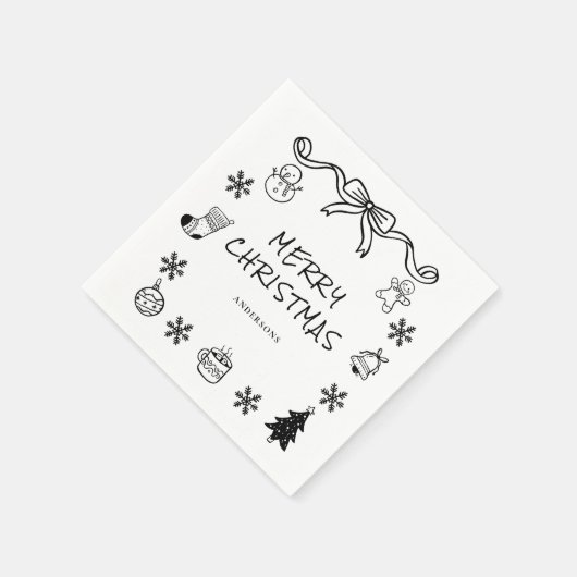 Whimsical Hand Drawn Scribble Weihnachten Serviette (Ecke)
