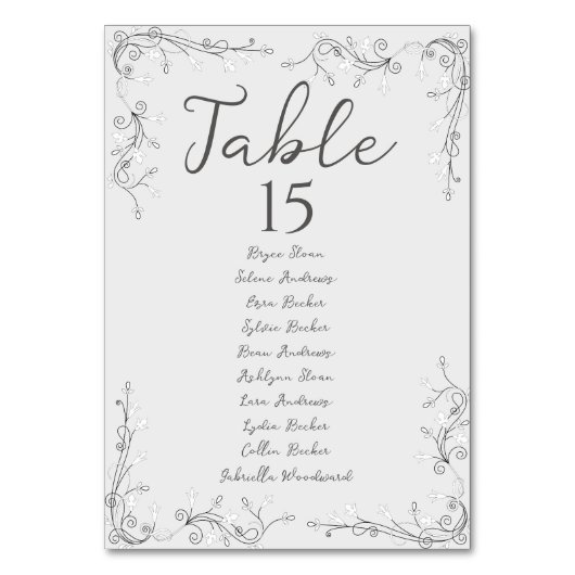 Whimsical Hand Drawn Script Wedding Seating Plan Tischnummer (Rückseite)