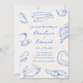 Whimsical Hand Drawn Seafood Hochzeit Einladung (Vorderseite)