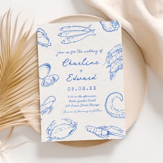 Whimsical Hand Drawn Seafood Hochzeit Einladung