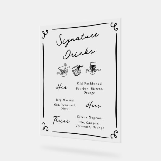 Whimsical Hand Drawn Signature Drinks Acrylschild (Winkel)