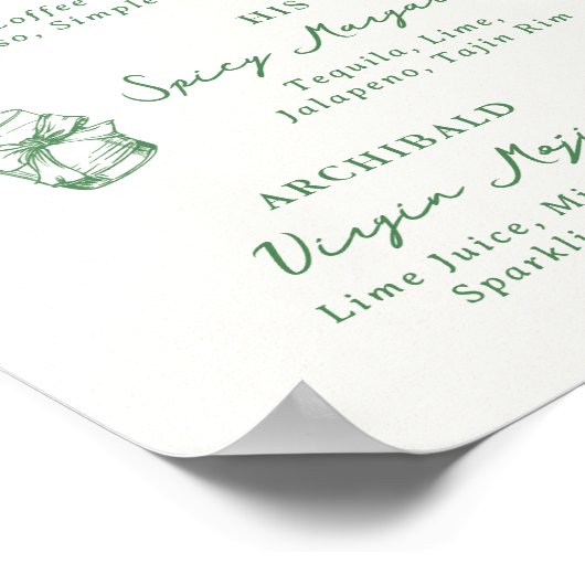 Whimsical Hand Drawn Signature trinkt grün Poster (Ecke)