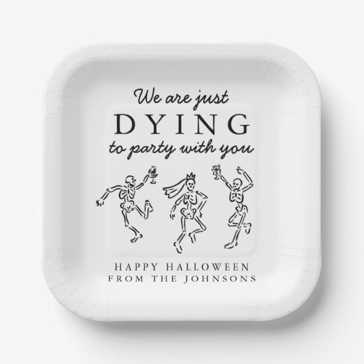 Whimsical Hand Drawn Skeletons Halloween Party Pappteller (Vorderseite)