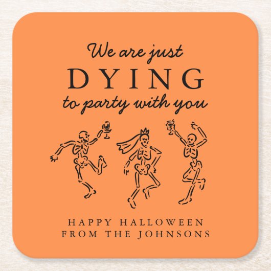 Whimsical Hand Drawn Skeletons Halloween Party Rechteckiger Pappuntersetzer (Vorderseite)