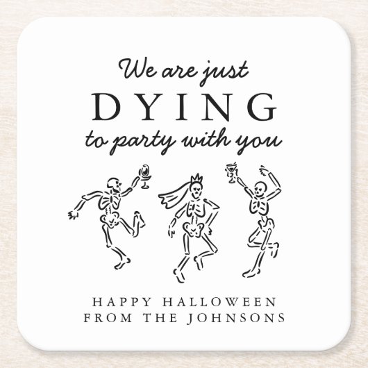 Whimsical Hand Drawn Skeletons Halloween Party Rechteckiger Pappuntersetzer (Vorderseite)