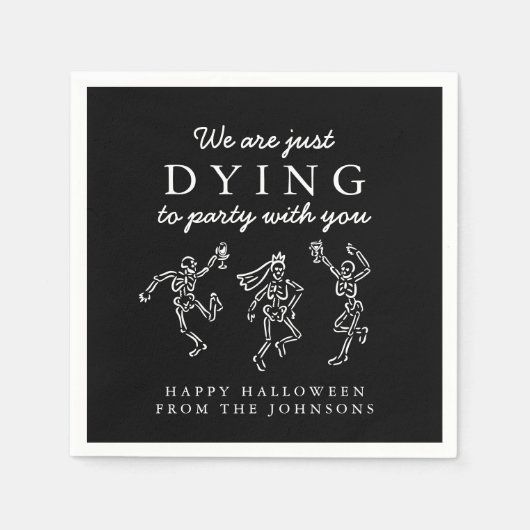 Whimsical Hand Drawn Skeletons Halloween Party Serviette (Vorderseite)