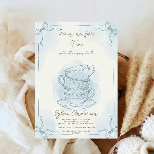 Whimsical Hand Drawn Tea Baby Shower Einladung