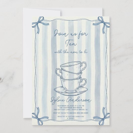 Whimsical Hand Drawn Tea Baby Shower Einladung (Vorderseite)
