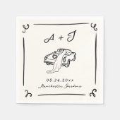 Whimsical Hand Drawn Vintage Car Hochzeit Serviette (Vorderseite)