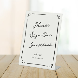 Whimsical Hand Drawn Wedbook Sign Sockelschild