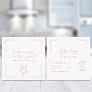 Whimsical Hand Drawn Wedding Cake Bakary Business Quadratische Visitenkarte