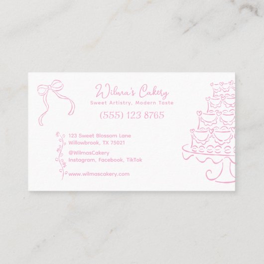 Whimsical Hand Drawn Wedding Cake Bakary Business Visitenkarte (Rückseite)