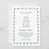 Whimsical Hand Drawn Wedding Cake Teal Einladung (Vorderseite)