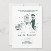 Whimsical Hand Drawn Wedding Couple | Wedding Einladung (Vorderseite)