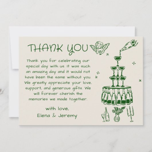 Whimsical Hand Drawn Wedding Danke Karte (Vorderseite)
