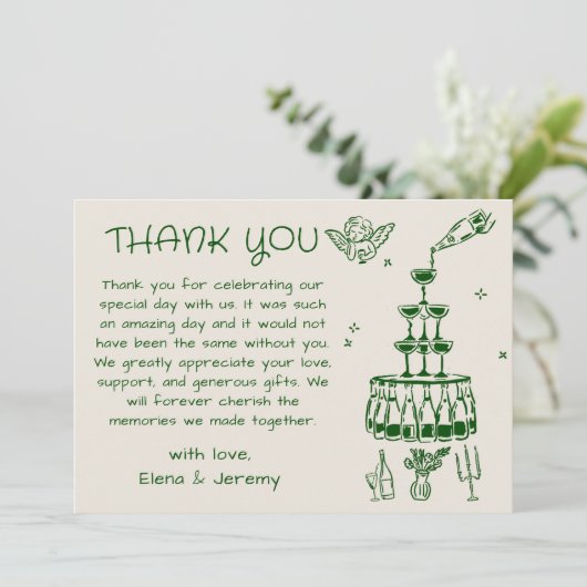 Whimsical Hand Drawn Wedding Danke Karte (Stehend Vorderseite)