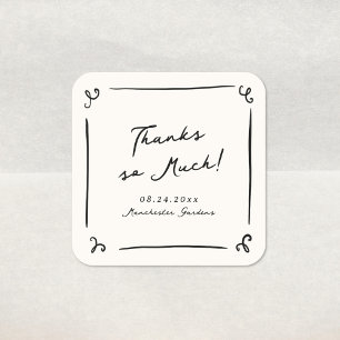 Whimsical Hand Drawn Wedding Danke Quadratischer Aufkleber