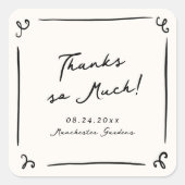 Whimsical Hand Drawn Wedding Danke Quadratischer Aufkleber (Vorderseite)
