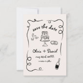 Whimsical Hand Drawn Wedding Foto Funky Save The Date (Vorderseite)