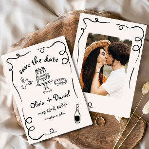 Whimsical Hand Drawn Wedding Foto Funky Save The Date