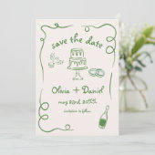 Whimsical Hand Drawn Wedding Foto Green Save The Date (Stehend Vorderseite)