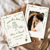 Whimsical Hand Drawn Wedding Foto Green Save The Date