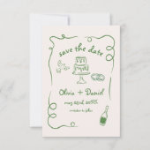 Whimsical Hand Drawn Wedding Foto Green Save The Date (Vorderseite)