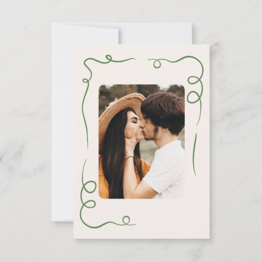 Whimsical Hand Drawn Wedding Foto Green Save The Date (Rückseite)