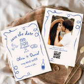 Whimsical Hand Drawn Wedding Foto Navy Blue Save The Date