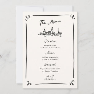 Whimsical Hand Drawn Wedding Menu Einladung