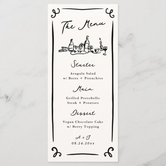 Whimsical Hand Drawn Wedding Menu Menükarte (Vorderseite)