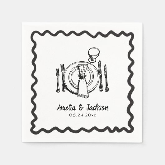 Whimsical Hand Drawn Wedding Napkins Serviette (Vorderseite)