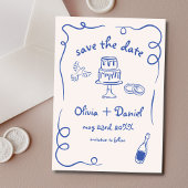Whimsical Hand Drawn Wedding Navy Blue Save The Date