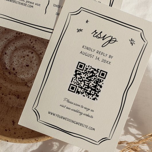 Whimsical Hand Drawn Wedding Quirky QR RSVP Cards Karte