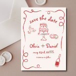 Whimsical Hand Drawn Wedding Red Save The Date<br><div class="desc">Set den Ton für deine Hochzeit mit dieser skurril handgezeichnet Save the Date Fotokarte! Mit feinen, künstlerischen Details und einem personalisierten Foto verbindet dieses Design Kreativität und Charme. Die sanfte, elegante Typografie bereichert das romantische Thema, während die individuell anpassbaren Details dafür sorgen, dass es perfekt zu Ihrem besonderen Tag passt....</div>