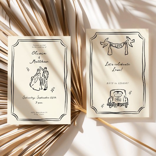 Whimsical Hand Drawn Wedding Romantic Einladung