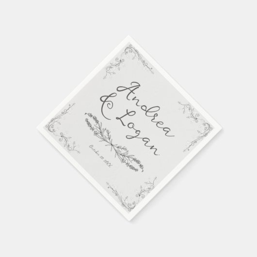 Whimsical Hand Drawn Wedding Serviette (Ecke)