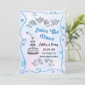 Whimsical Hand Drawn Wedding speichern das Datum Einladung (Stehend Vorderseite)