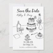 Whimsical Hand Drawn Wedding speichern das Datum Einladung (Vorderseite)