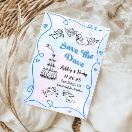 Whimsical Hand Drawn Wedding speichern das Datum Einladung