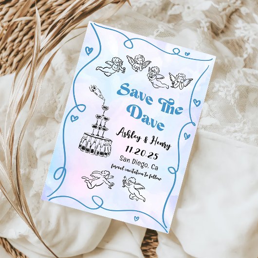 Whimsical Hand Drawn Wedding speichern das Datum Einladung