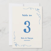 Whimsical Hand Drawn Wedding Tischnummer Zeichen (Vorderseite)