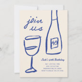 Whimsical Hand Drawn Wein Geburtstag Einladung (Vorderseite)