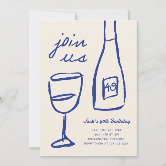 Whimsical Hand Drawn Wein Geburtstag Einladung (Vorderseite)