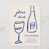 Whimsical Hand Drawn Wein Geburtstag Einladung (Vorne/Hinten)