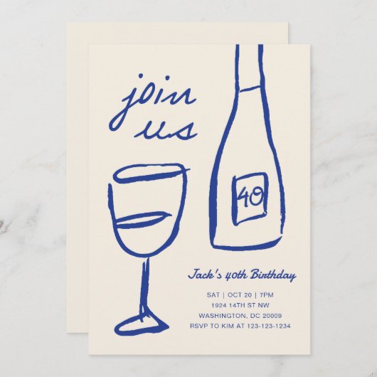 Whimsical Hand Drawn Wein Geburtstag Einladung (Vorne/Hinten)