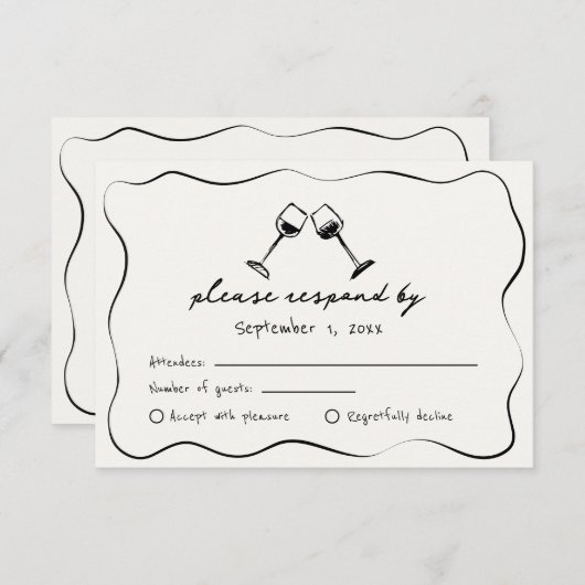 Whimsical Hand Drawn Wine Cups Hochzeit RSVP Karte (Vorne/Hinten)